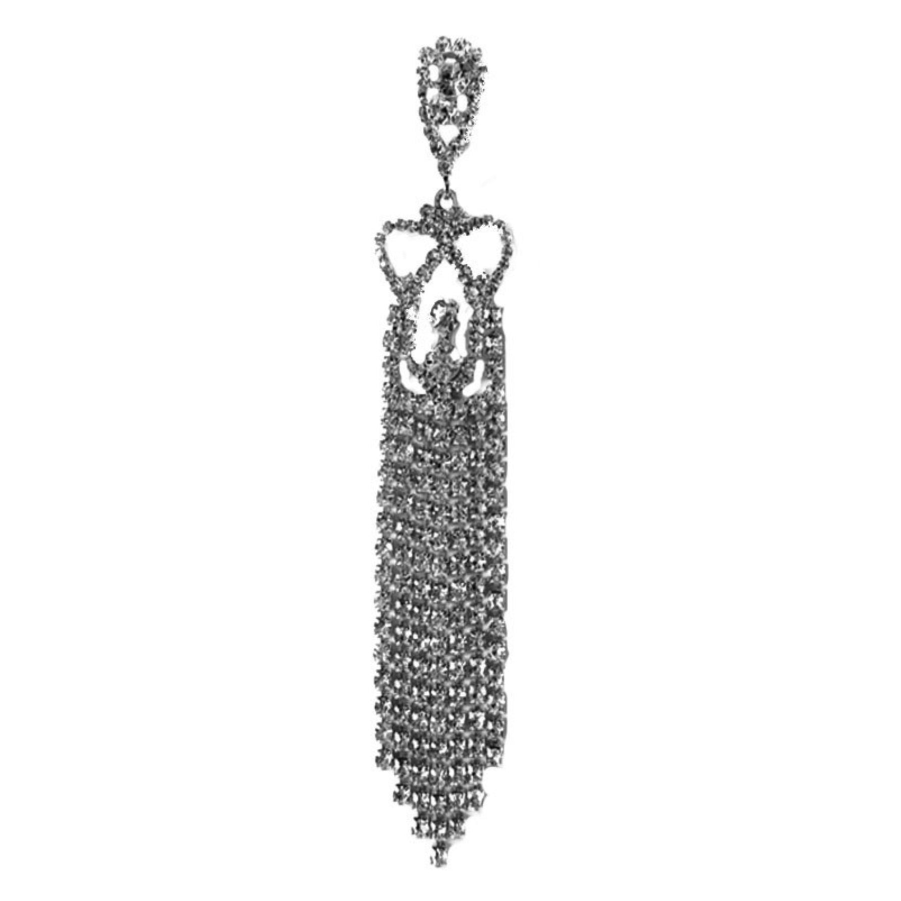 Elegant Rhinestone Fringe Drop Earrings with sparkling details, showcasing a glamorous design perfect for evening wear.