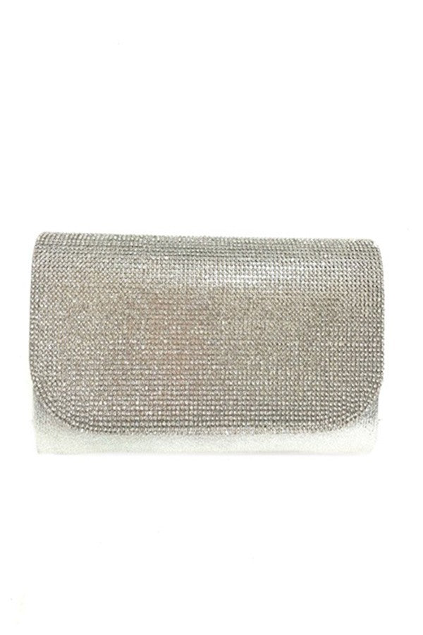 Rhinestone Ladies Evening Clutch Bag with detachable chain strap and soft lining, featuring elegant rhinestone embellishments.