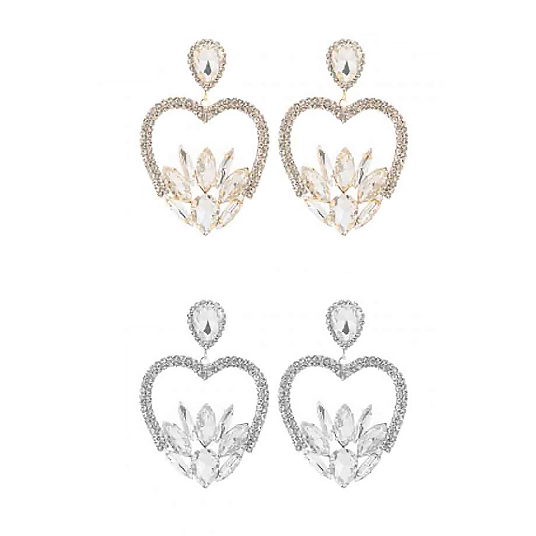 A pair of elegant Rhinestone Marquise Heart Earrings featuring sparkling rhinestones in a heart shape, perfect for special occasions.