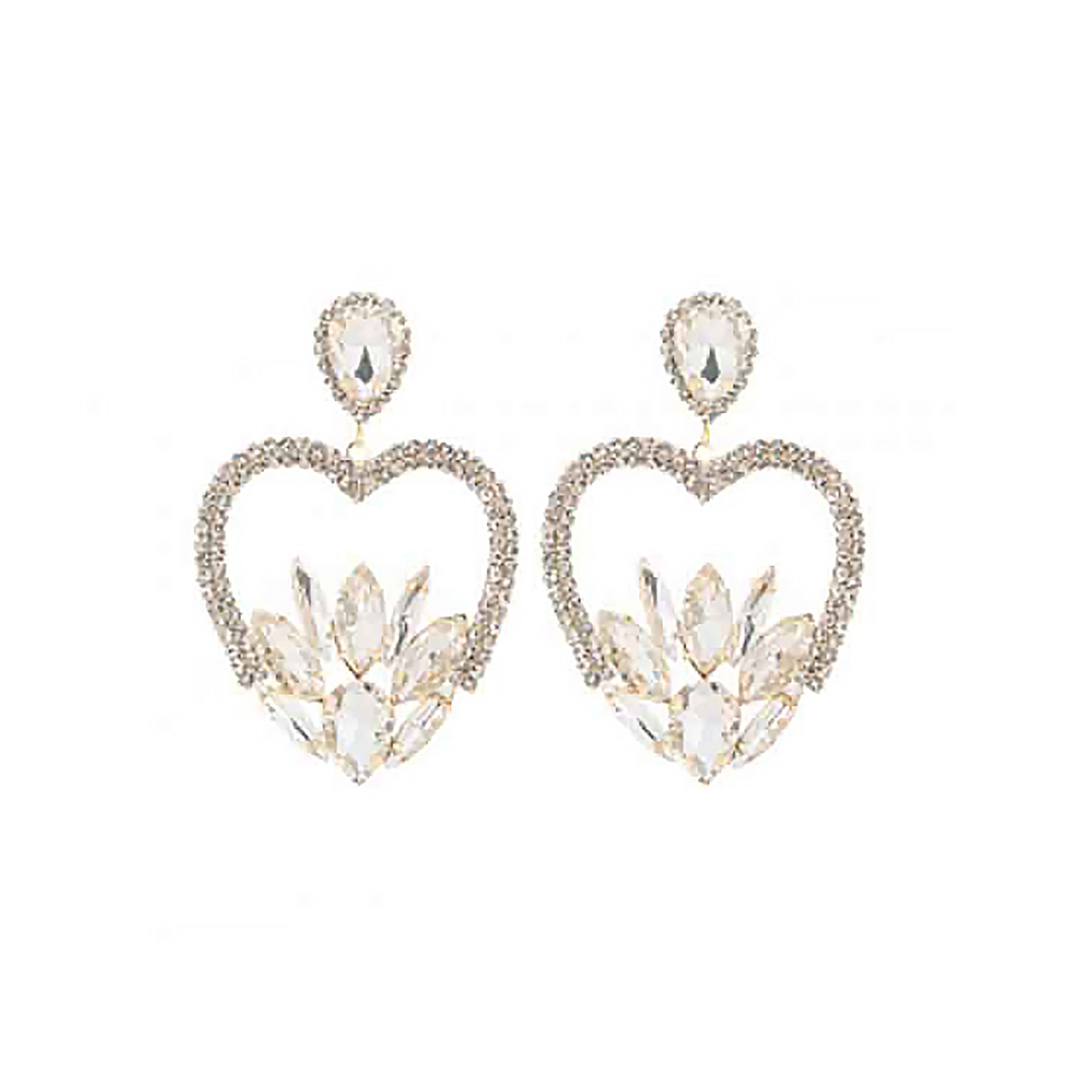 A pair of elegant Rhinestone Marquise Heart Earrings featuring sparkling rhinestones in a heart shape, perfect for special occasions.