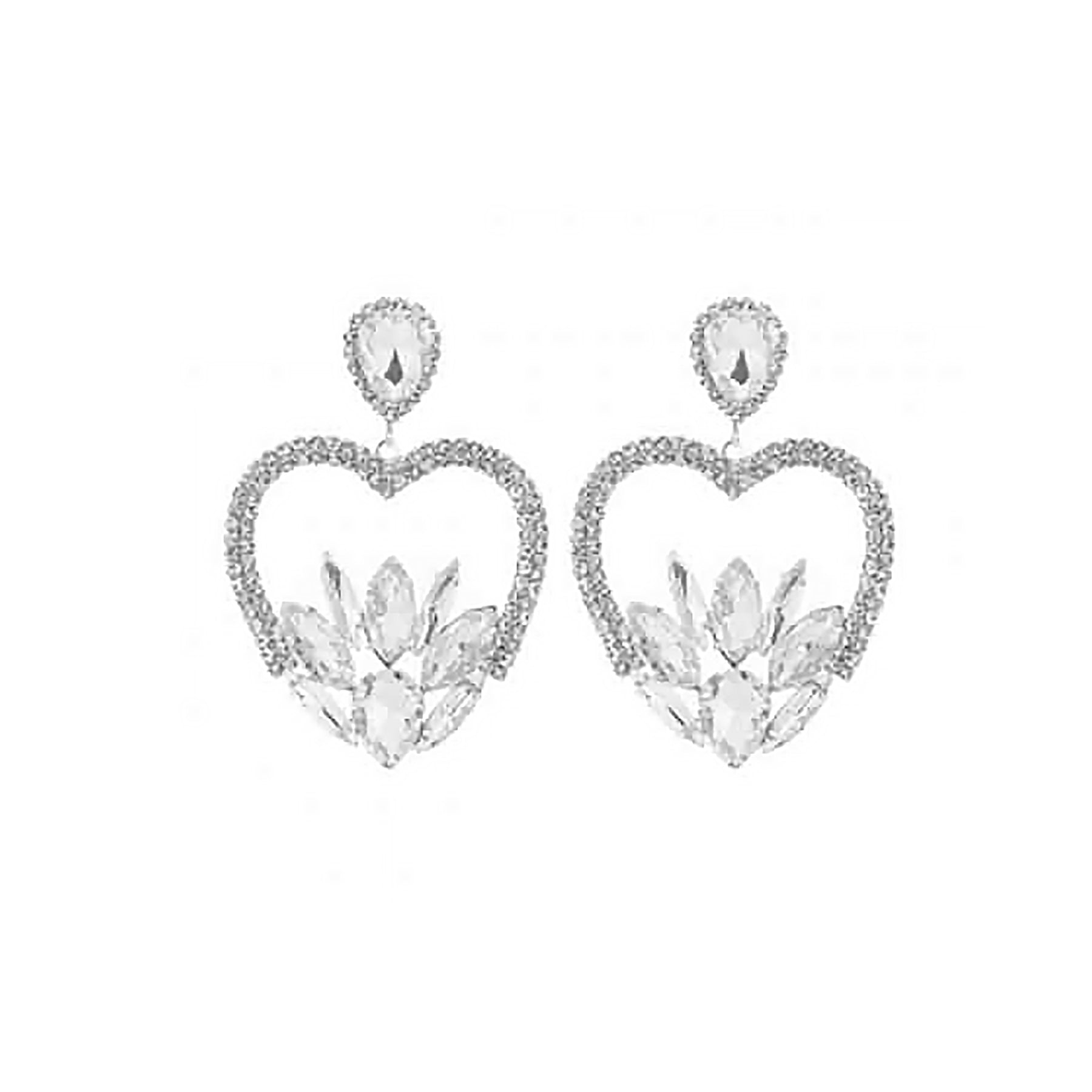 A pair of elegant Rhinestone Marquise Heart Earrings featuring sparkling rhinestones in a heart shape, perfect for special occasions.