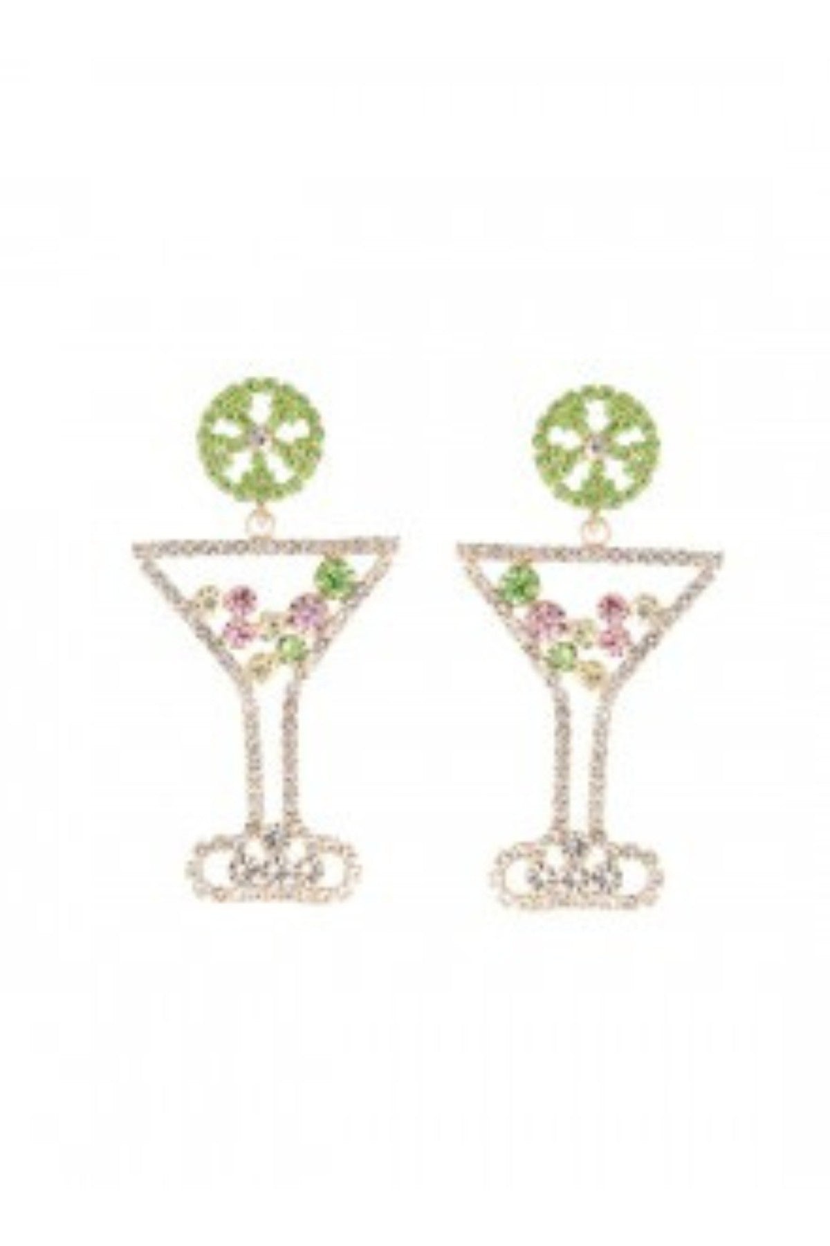 A pair of elegant rhinestone martini earrings, featuring a sparkling design and post back closure, perfect for special occasions.