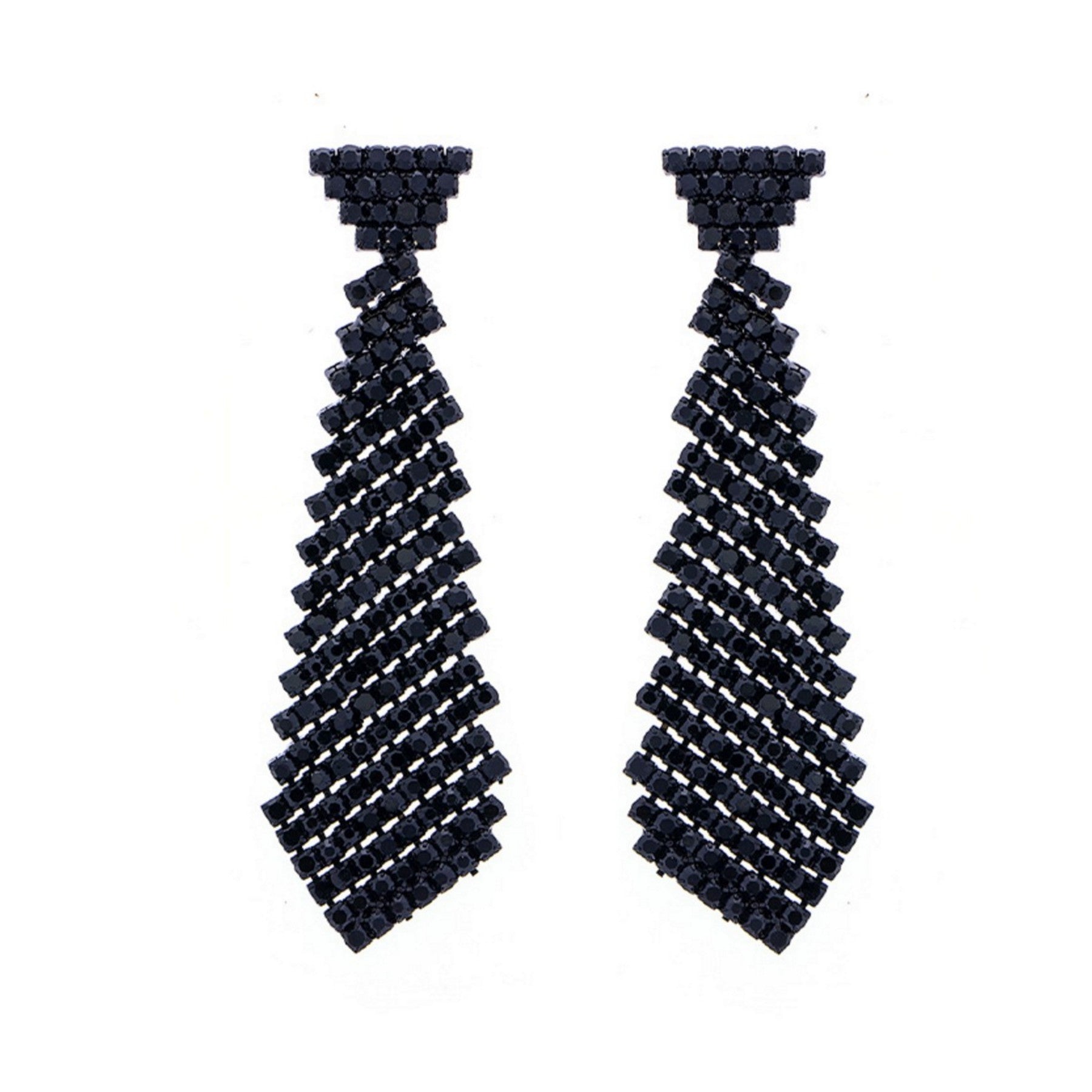 Rhinestone Necktie Post Back Earrings featuring a unique design with sparkling rhinestones, perfect for elegant occasions.