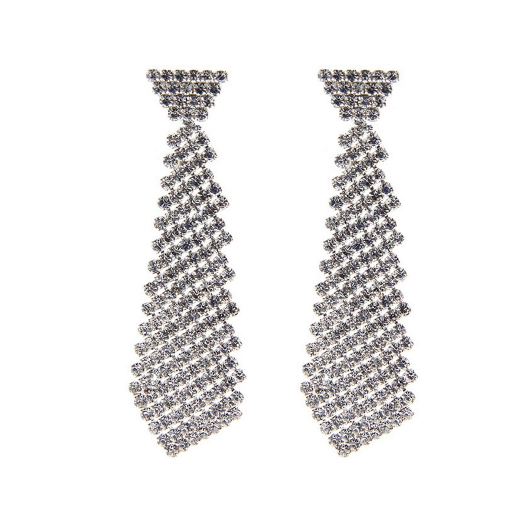 Rhinestone Necktie Post Back Earrings featuring a unique design with sparkling rhinestones, perfect for elegant occasions.