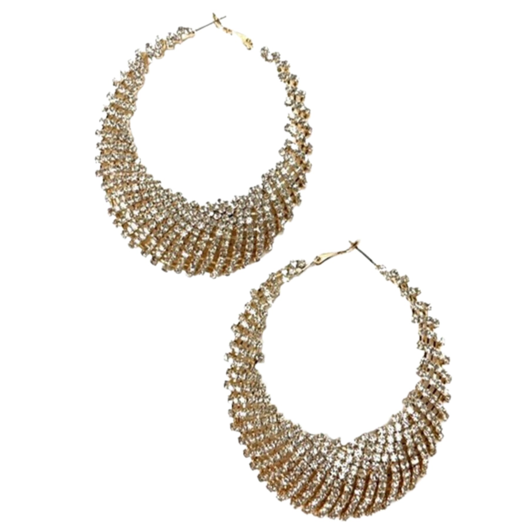 Rhinestone Pava Oblique Hoop Earrings showcasing sparkling rhinestones and a stylish oblique design, perfect for any occasion.