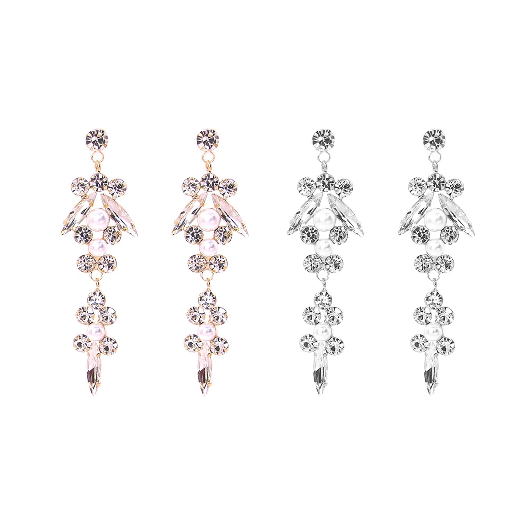 Elegant Rhinestone Pearl Dangle Drop Earrings with a sparkling design, featuring a post back for secure wear.