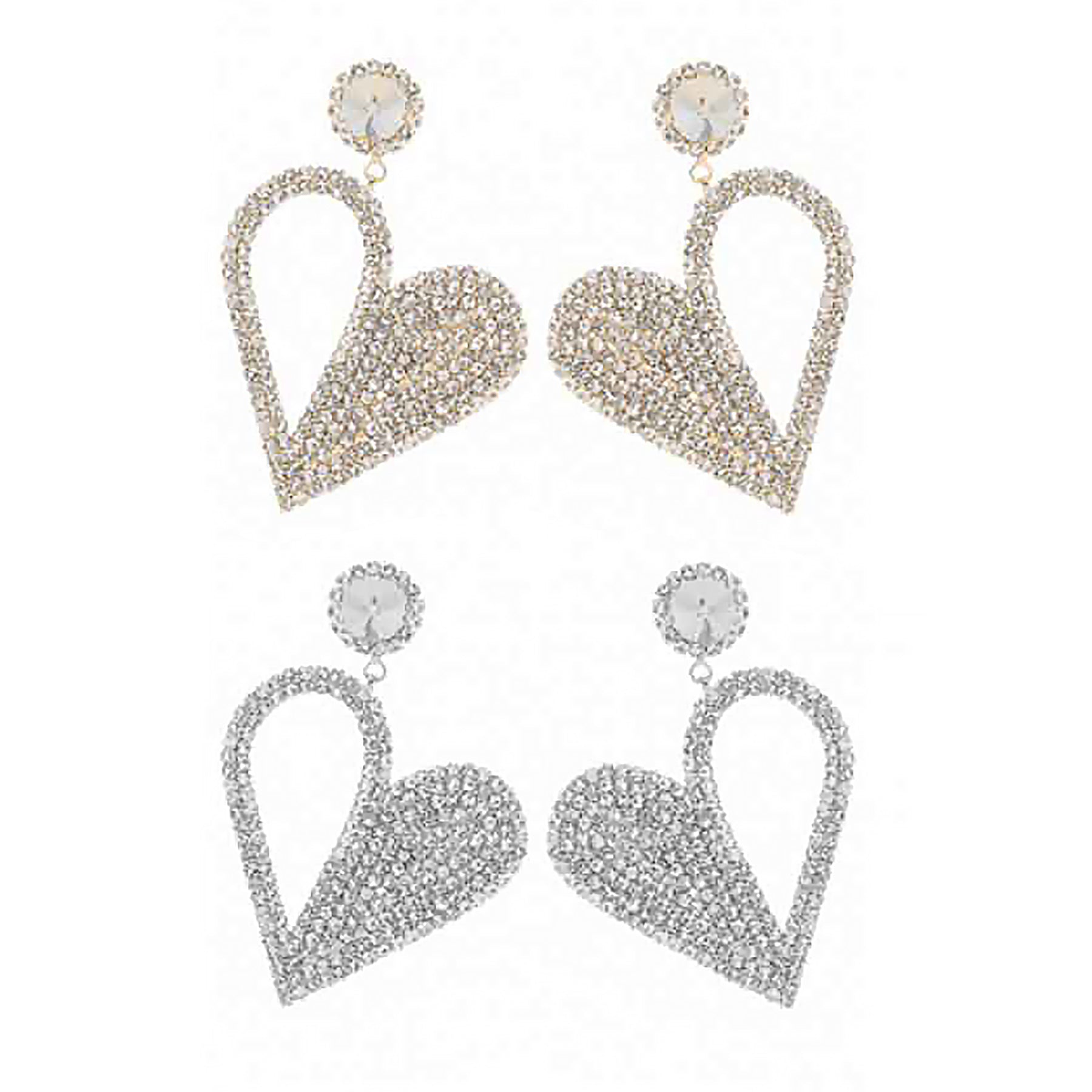 A pair of stunning rhinestone statement heart earrings, featuring a sparkling design and post back for secure wear.