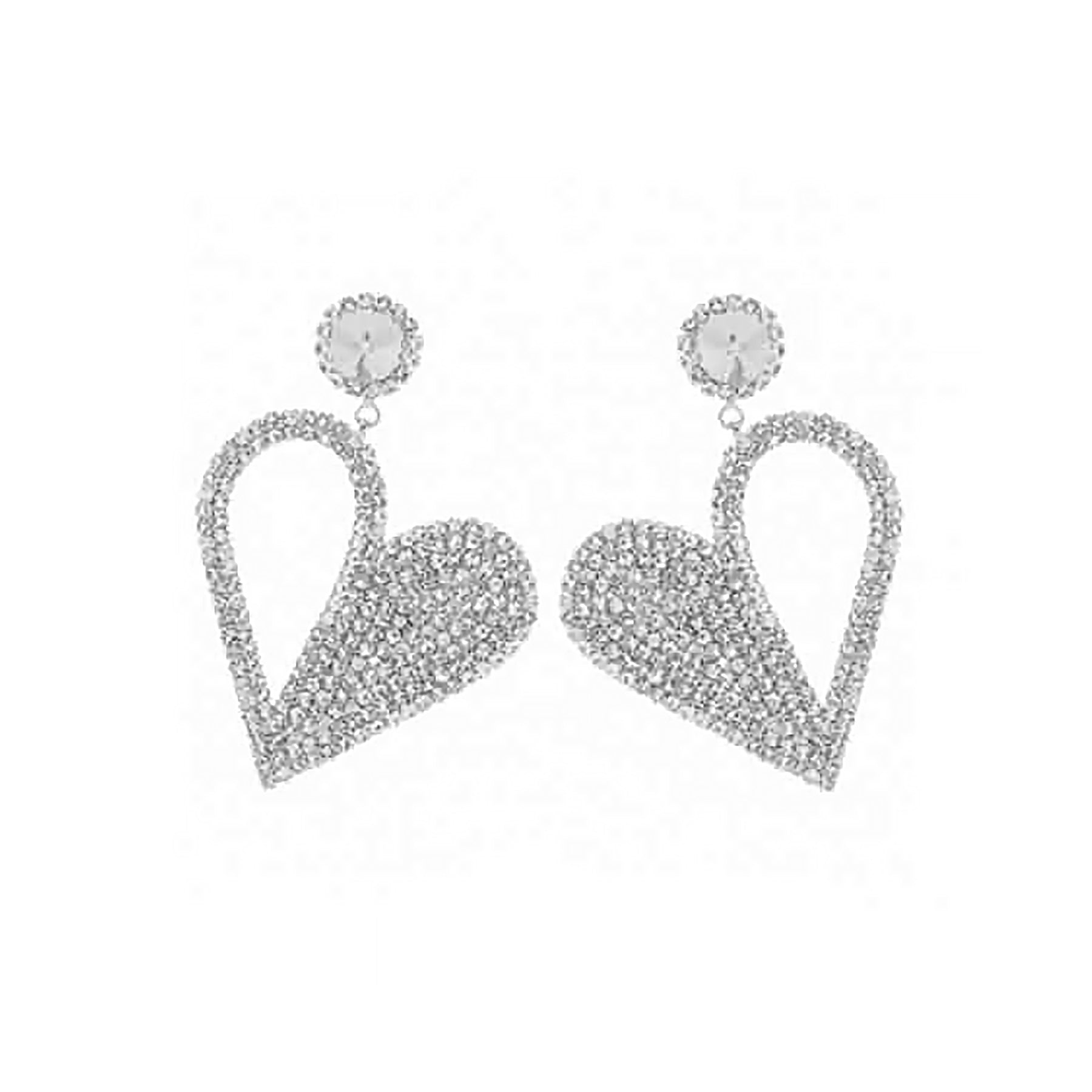 A pair of stunning rhinestone statement heart earrings, featuring a sparkling design and post back for secure wear.