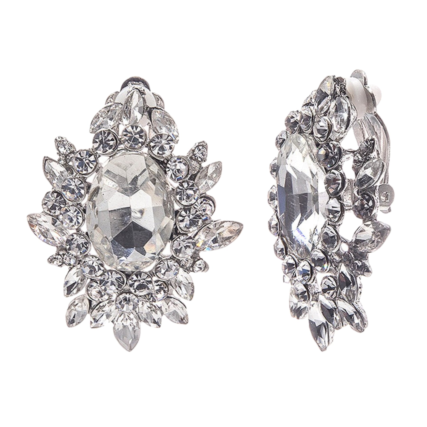 A pair of elegant rhinestone sunflower clip earrings, featuring sparkling stones and a beautiful floral design.