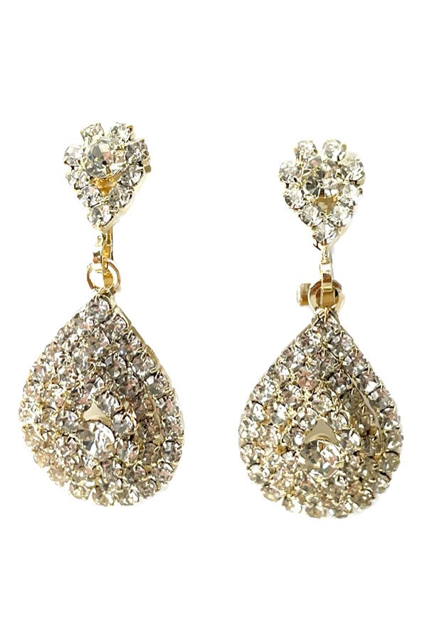 Rhinestone Tier Drop Clip-On Earrings featuring a stunning design with sparkling rhinestones and a comfortable clip-on mechanism.