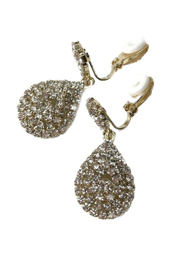 Rhinestone Tier Drop Clip-On Earrings featuring a stunning design with sparkling rhinestones and a comfortable clip-on mechanism.