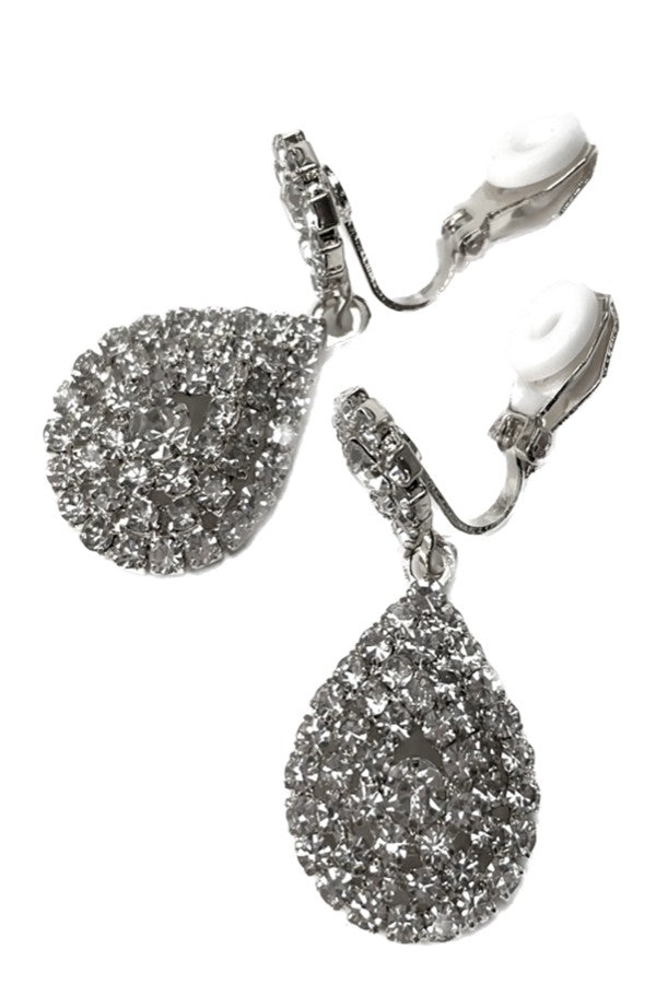 Rhinestone Tier Drop Clip-On Earrings featuring a stunning design with sparkling rhinestones and a comfortable clip-on mechanism.