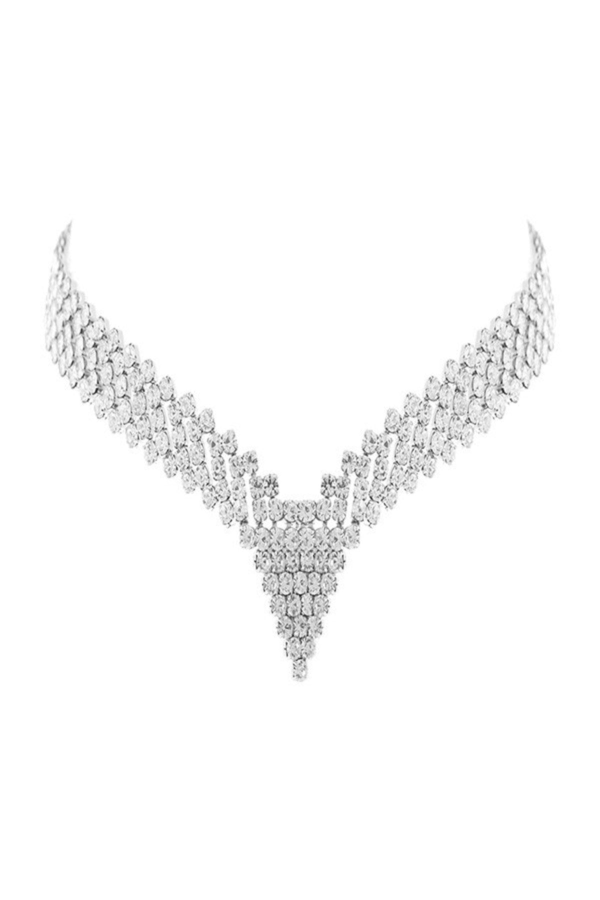 Rhinestone V Shape Choker with sparkling rhinestones and adjustable clasp, elegantly designed for stylish wear.