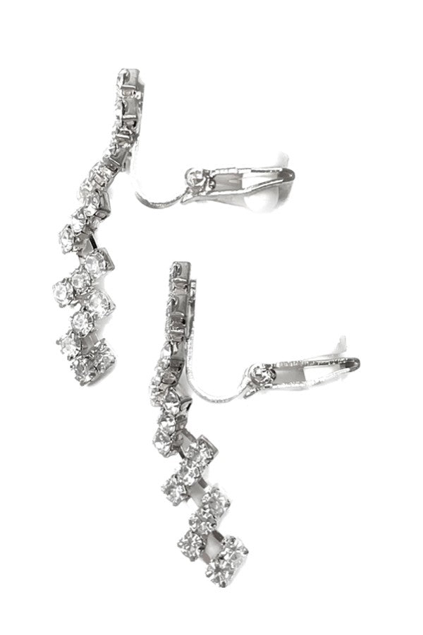 A pair of elegant rhinestone drop clip-on earrings, featuring sparkling rhinestones and a comfortable clip-on design.