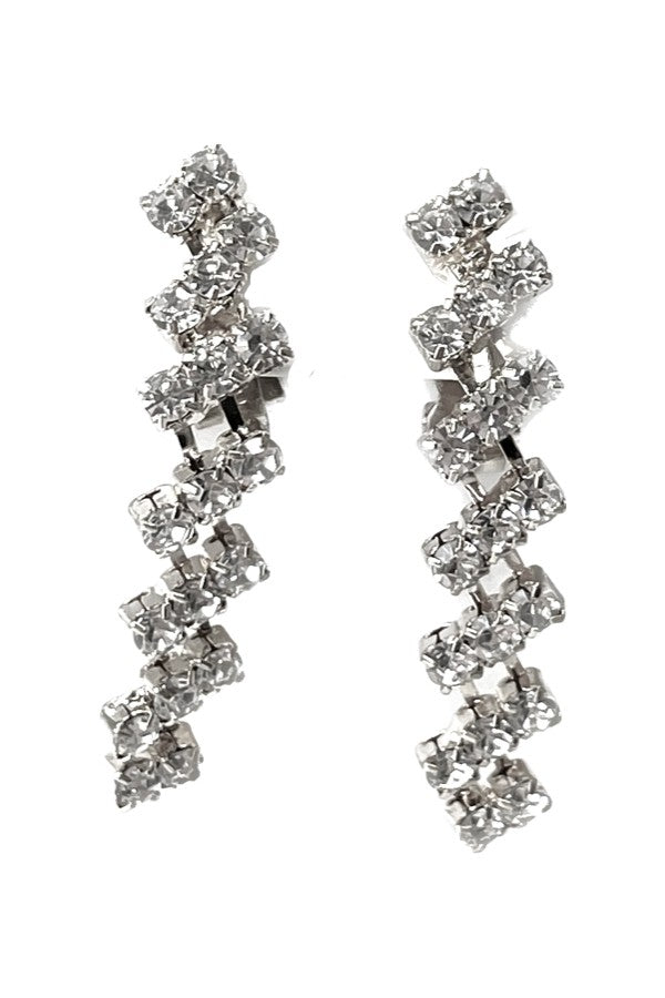 A pair of elegant rhinestone drop clip-on earrings, featuring sparkling rhinestones and a comfortable clip-on design.