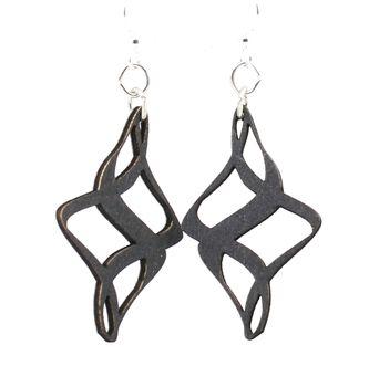 Elegant Ribbon Twirl Earrings #1510 made from sustainably sourced wood, featuring silver-finished hypoallergenic ear wires in Black Satin color.