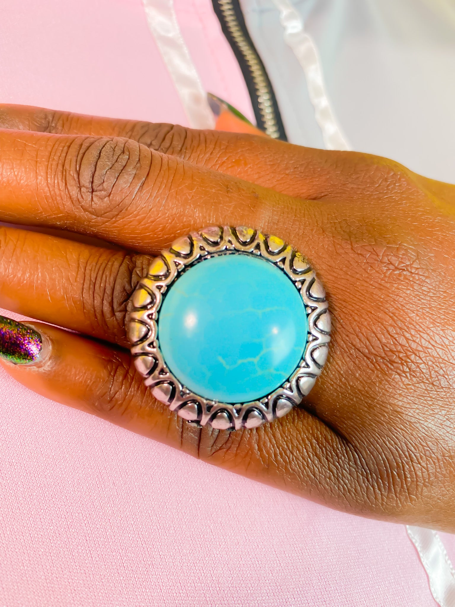 Blue Moon Handmade Ring featuring aged silver and blue colors, crafted from high-quality alloy, perfect for statement occasions.