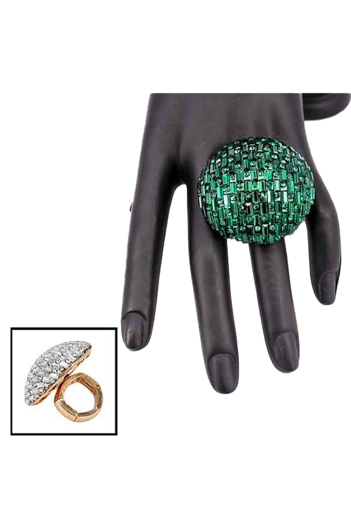 A beautiful stretchable ring featuring a crystal cluster dome design, showcasing elegance and style.