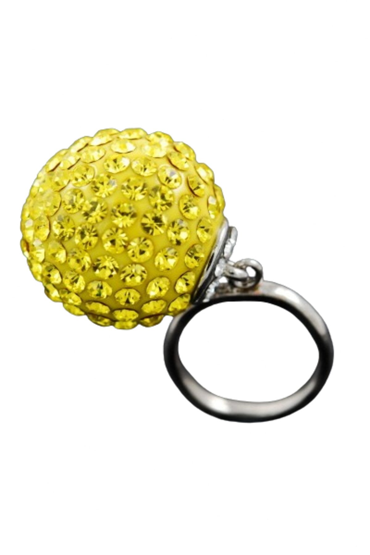 A beautiful crystal beaded ball ring with a 2-inch diameter, showcasing its double plated finish and elegant design.