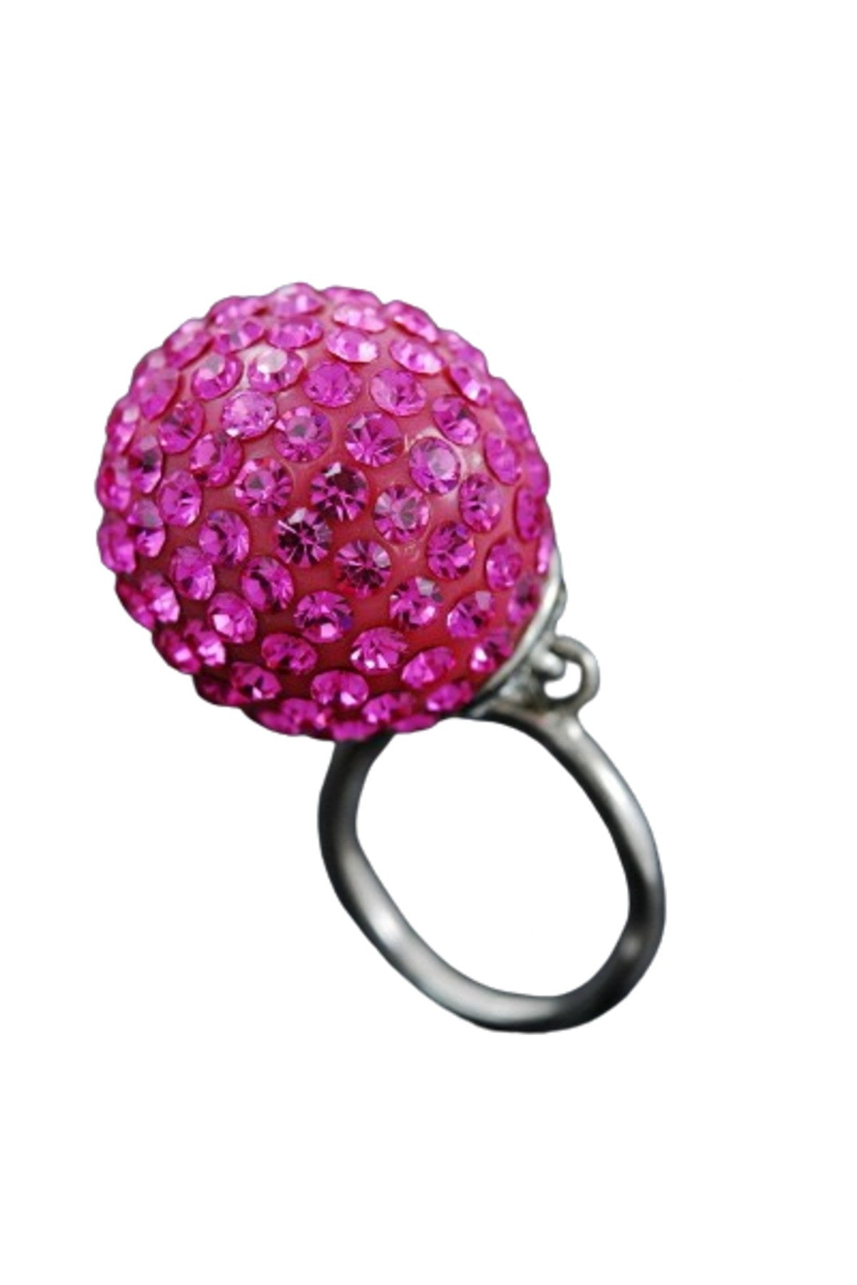 A beautiful crystal beaded ball ring with a 2-inch diameter, showcasing its double plated finish and elegant design.