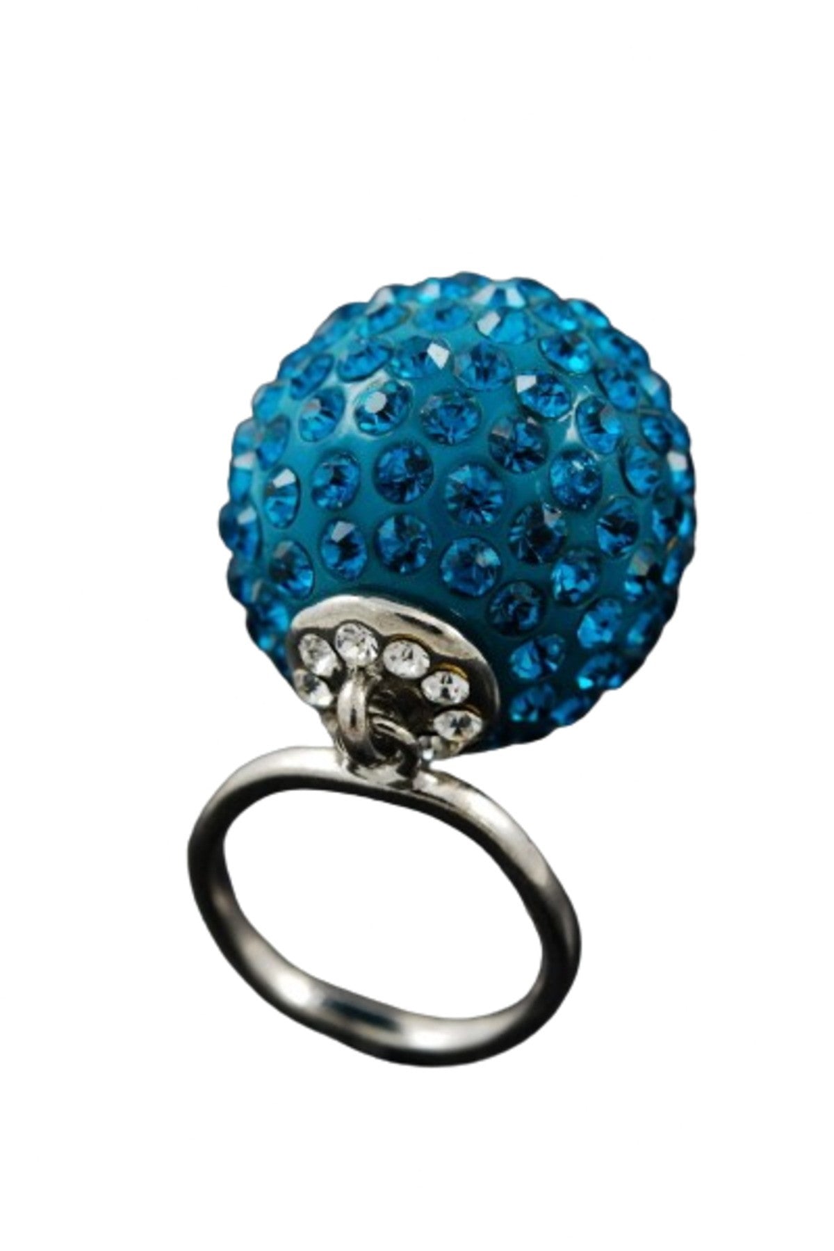 A beautiful crystal beaded ball ring with a 2-inch diameter, showcasing its double plated finish and elegant design.