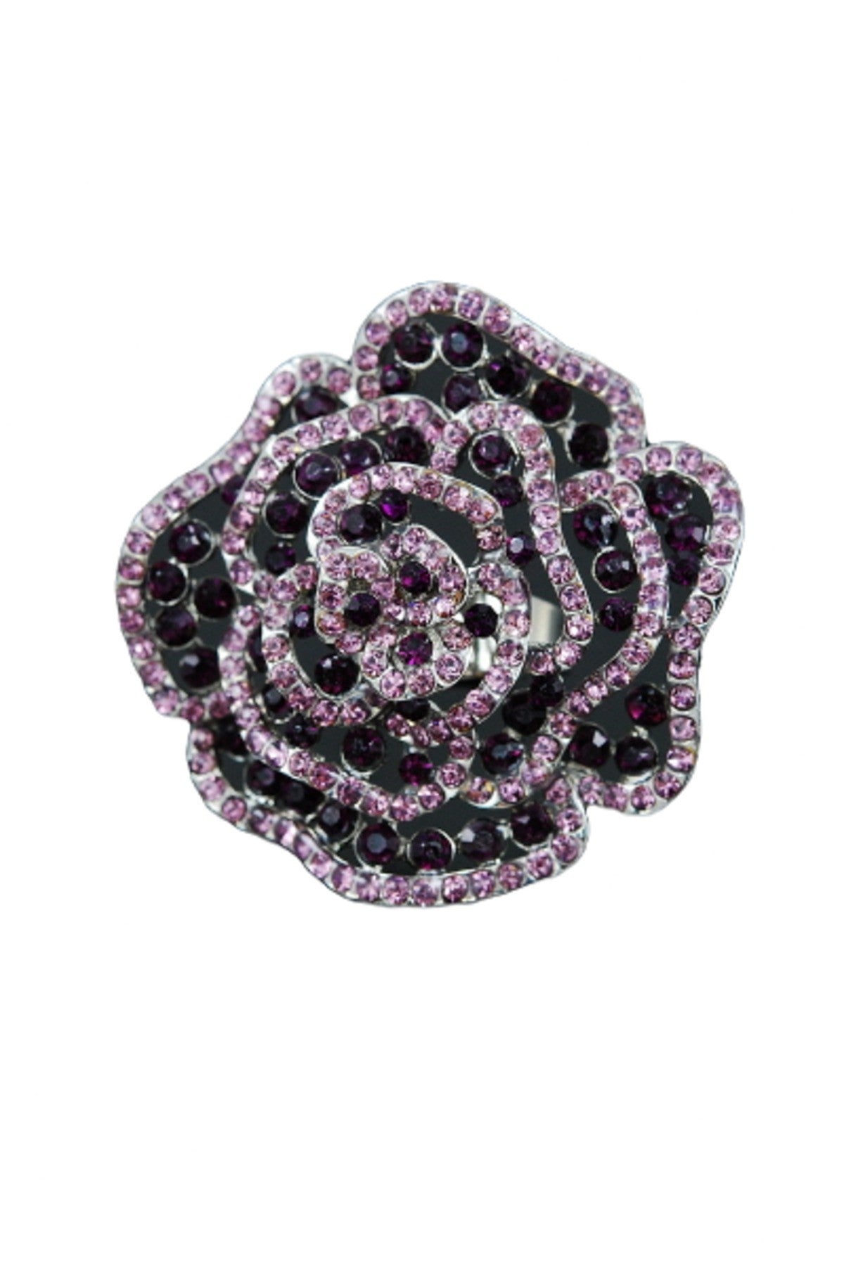 A beautiful studded rose metal ring with a double plated finish, showcasing intricate details and a 2-inch diameter.