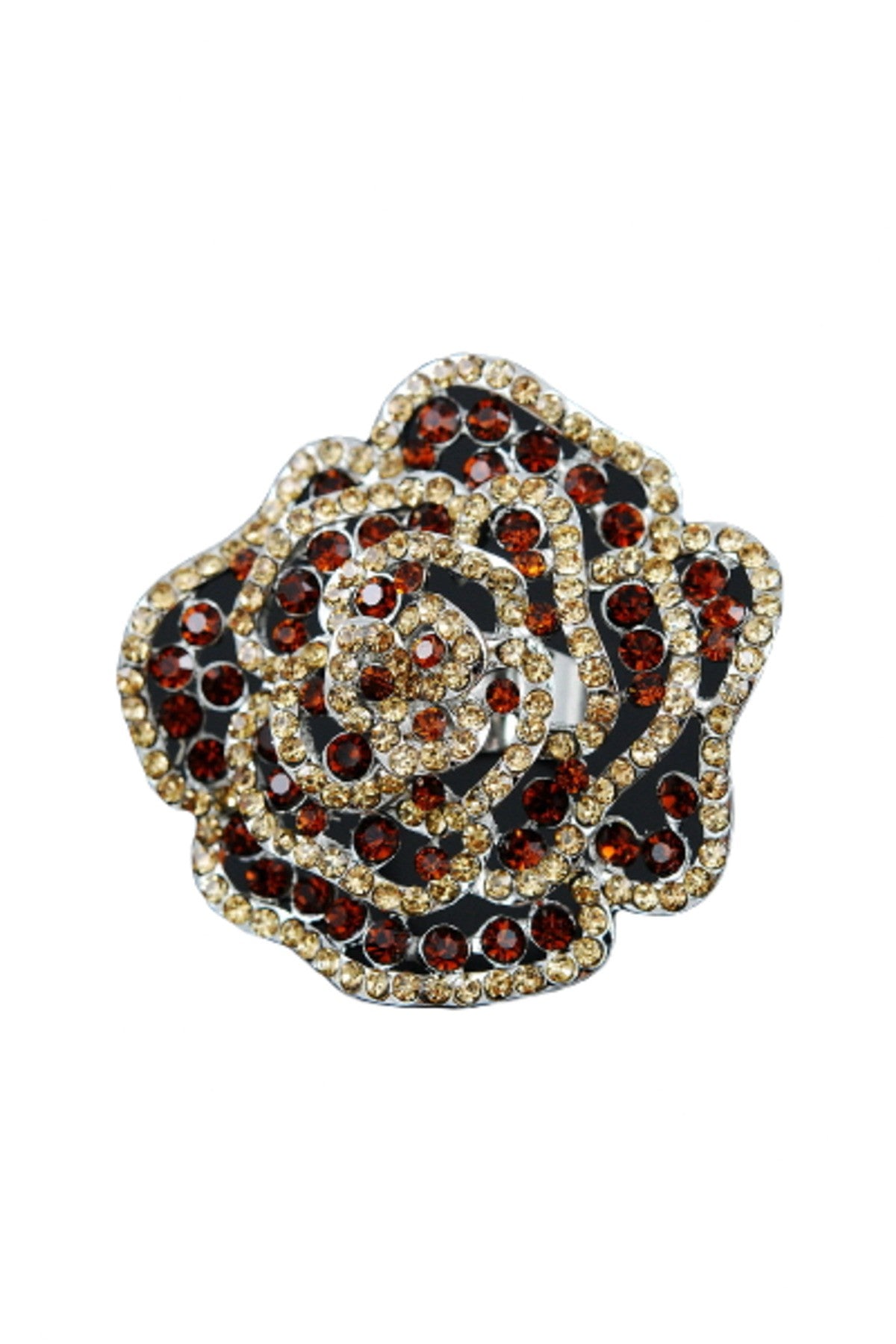 A beautiful studded rose metal ring with a double plated finish, showcasing intricate details and a 2-inch diameter.