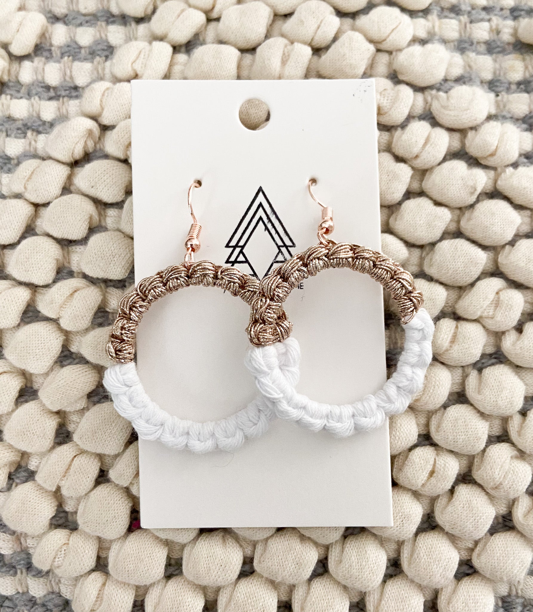 Elegant Rose Gold and White macrame cotton accessories, lightweight and stylish.