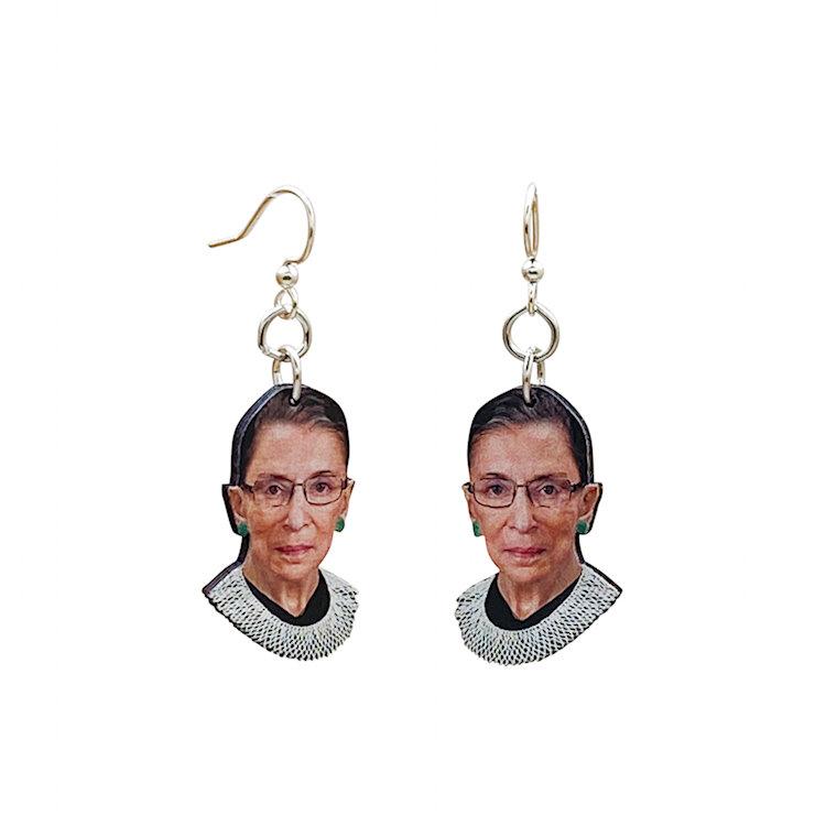 Ruth Bader Ginsburg Earrings #T002 made from sustainably sourced wood with laser-cut design and silver-finished hypoallergenic ear wires.