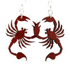 Stylish Scorpion Earrings #1122 made from sustainably sourced wood, featuring a vibrant Cherry Red color and hypoallergenic stainless steel ear wires.