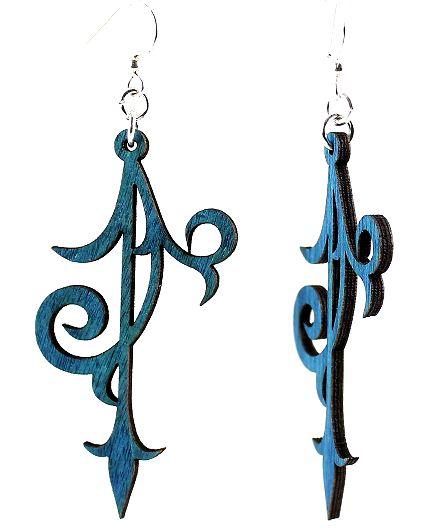 Scroll Ornament Earrings #1056 featuring intricate laser-cut wood design in Royal Blue color with hypoallergenic stainless steel ear wires.