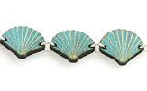 Teal Sea Shell Bracelet 7504A made from sustainably sourced materials, featuring laser-cut wood and a natural wood back for essential oil diffusion.