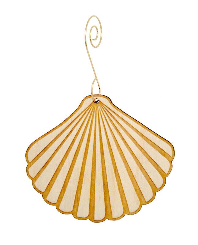 A beautifully crafted Sea Shell Ornament #9925 made from eco-friendly birch wood, featuring intricate laser-cut details and a rich water-based stain.