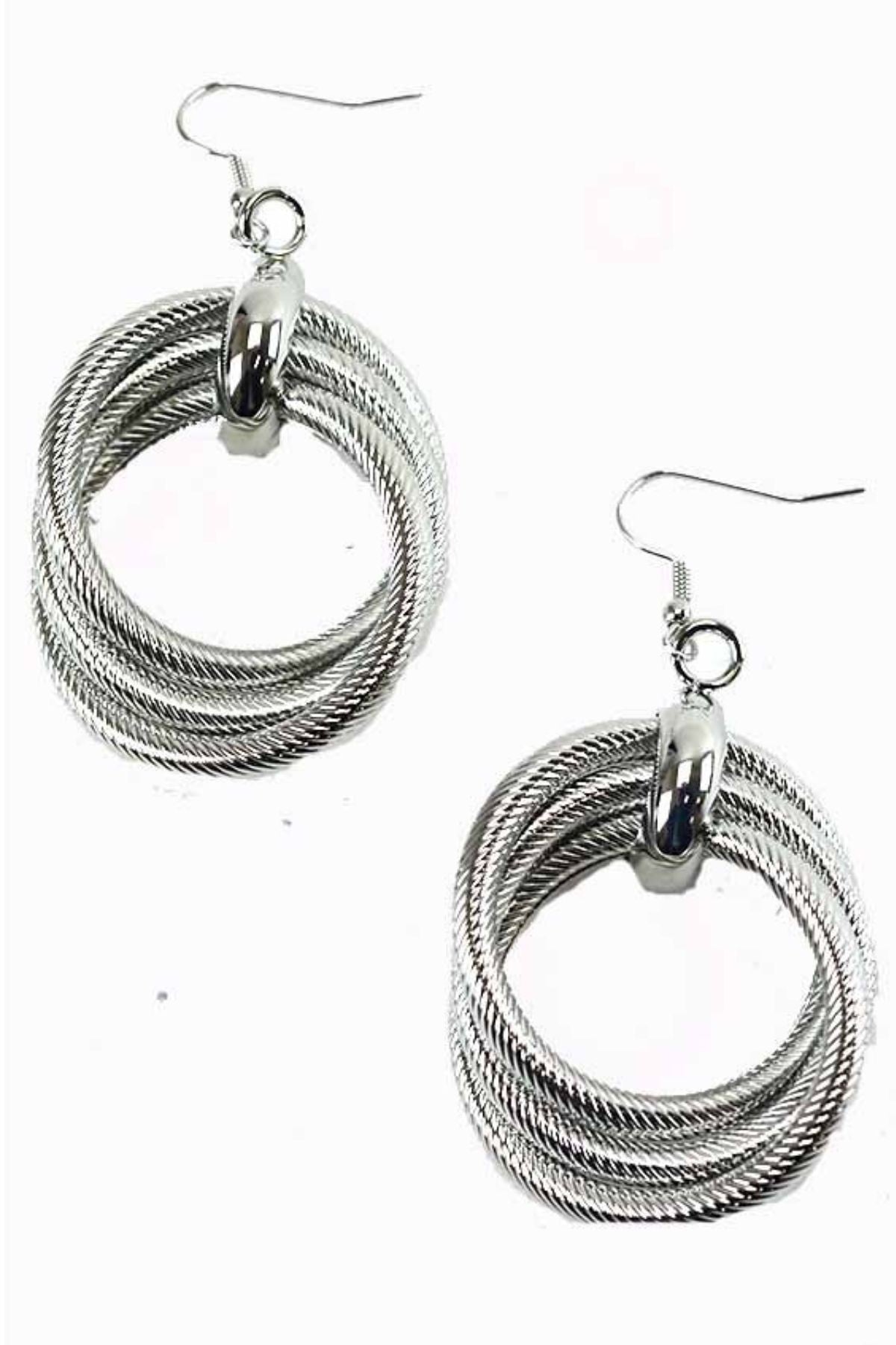 A pair of elegant semi textured hoop earrings with a fish hook closure, showcasing a stylish design and a 2-inch drop length.