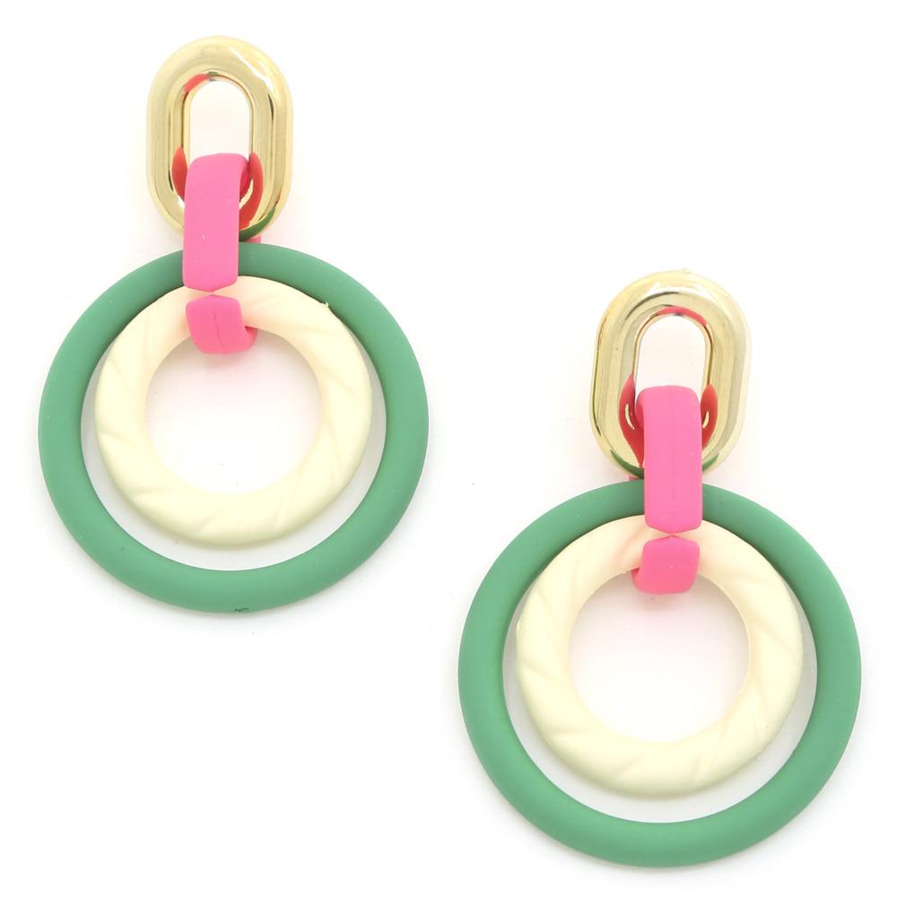 Smooth Texture Round Dangle Earring in vibrant colors, showcasing a stylish round design with a smooth finish.