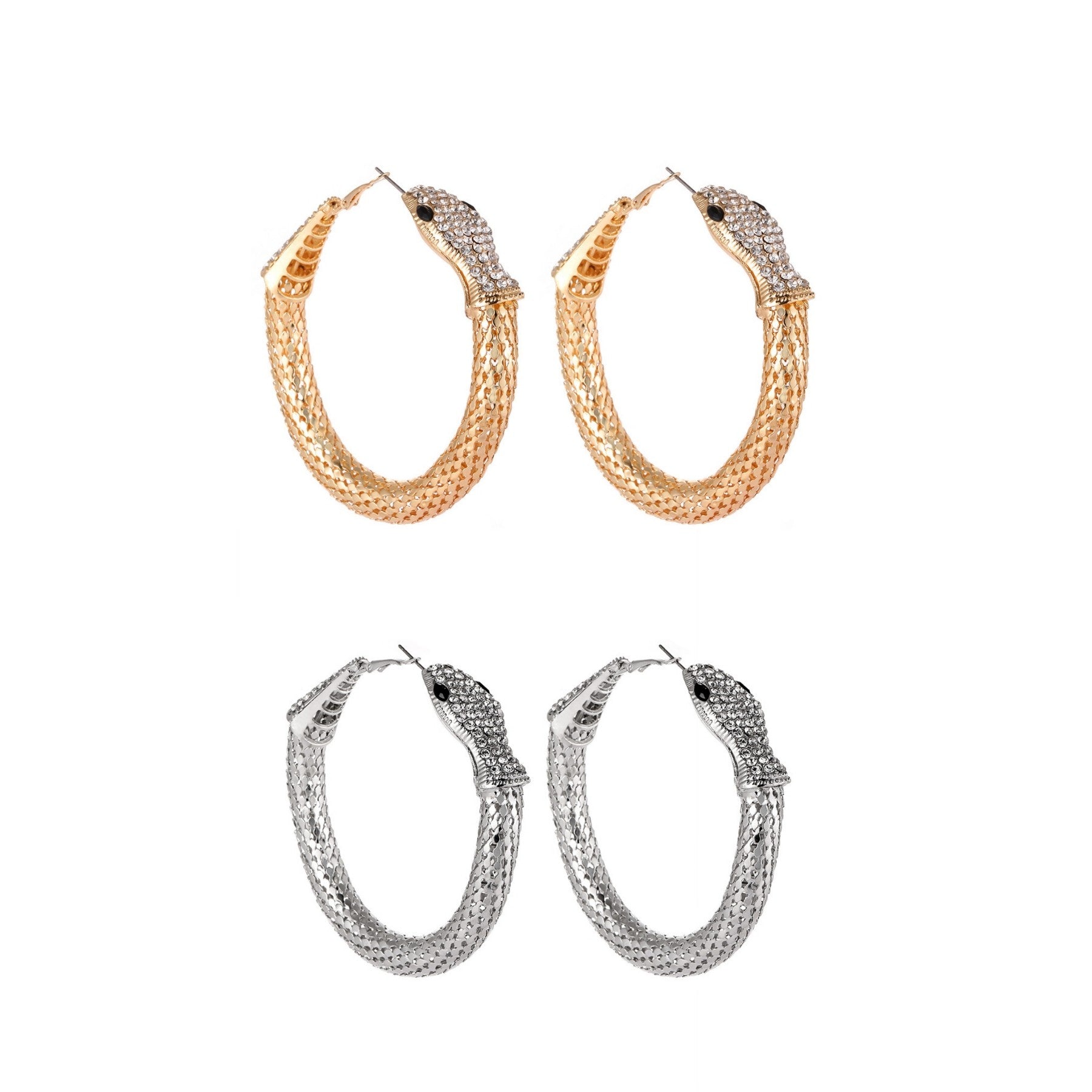 Stylish snake hoop ring earrings with a unique design, measuring 3.15 inches, made from lead and nickel-free materials.