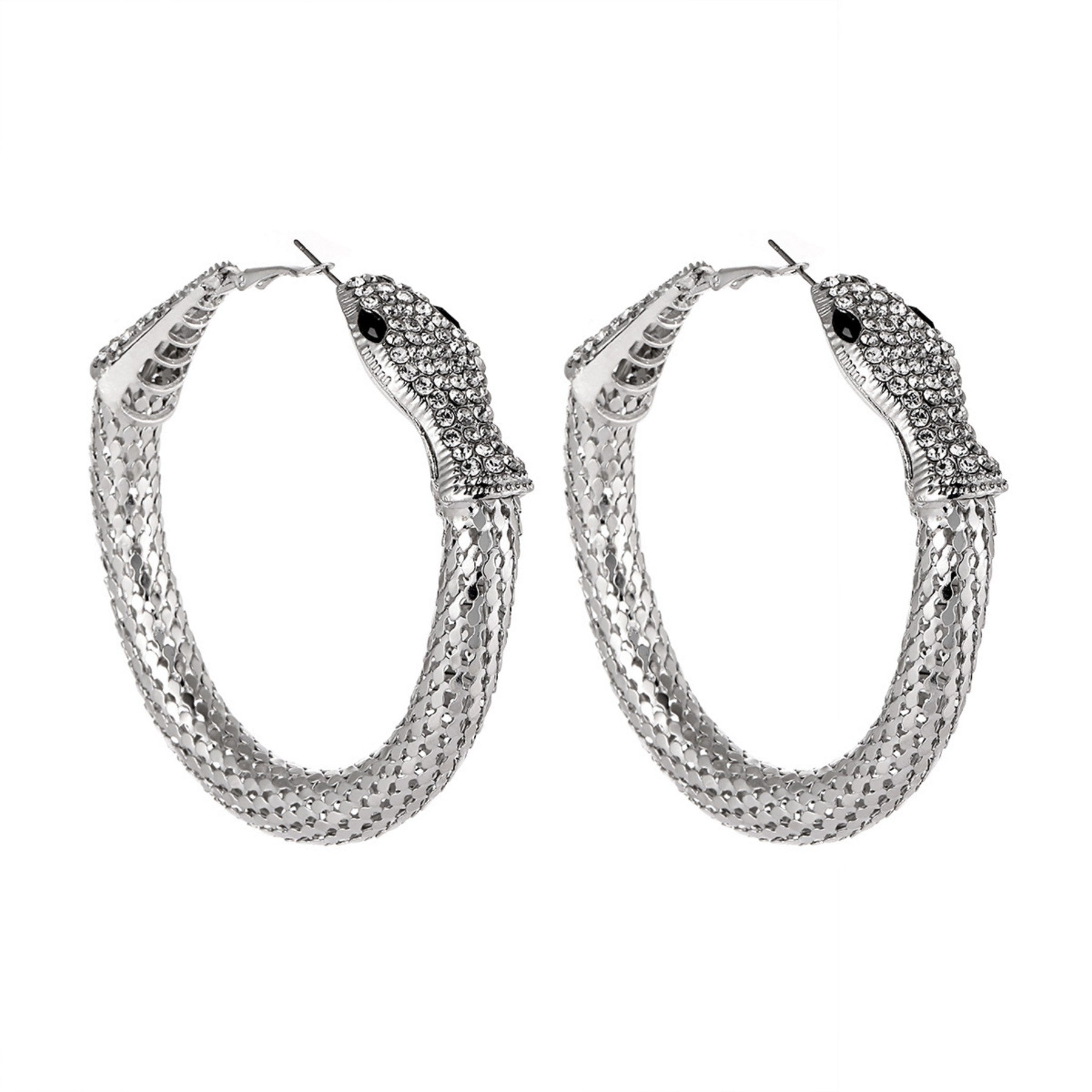 Stylish snake hoop ring earrings with a unique design, measuring 3.15 inches, made from lead and nickel-free materials.