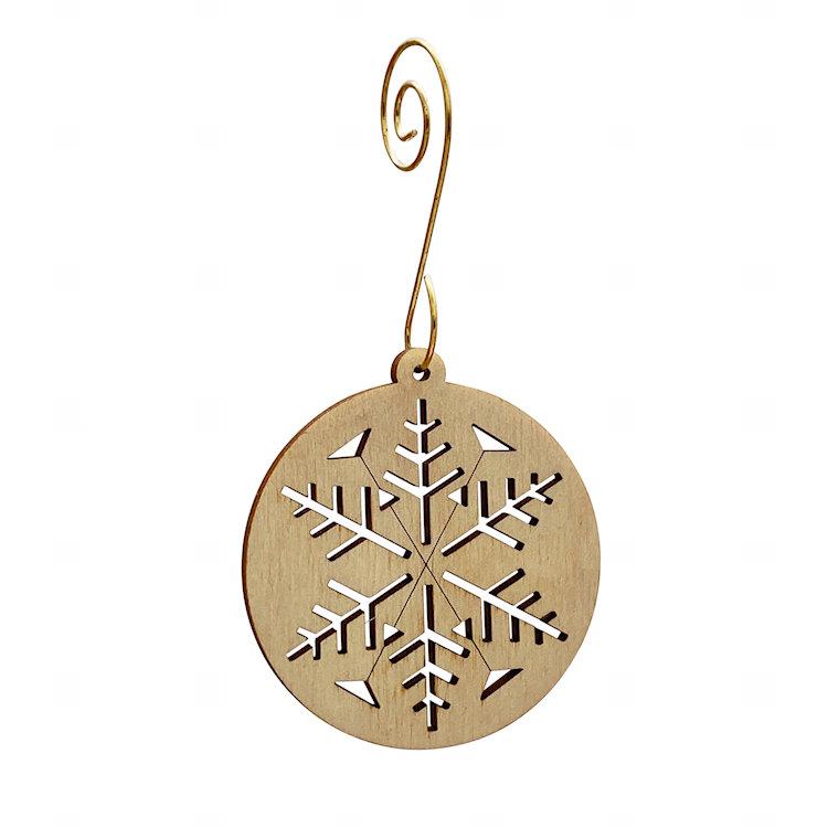 A beautifully crafted Snowflake Ornament #9990 made from eco-friendly birch wood, featuring a six-sided design and laser-cut details.