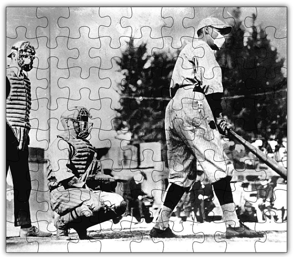 Spanish Flu Baseball Puzzle #6801 featuring 72 wooden pieces, designed for framing and display.