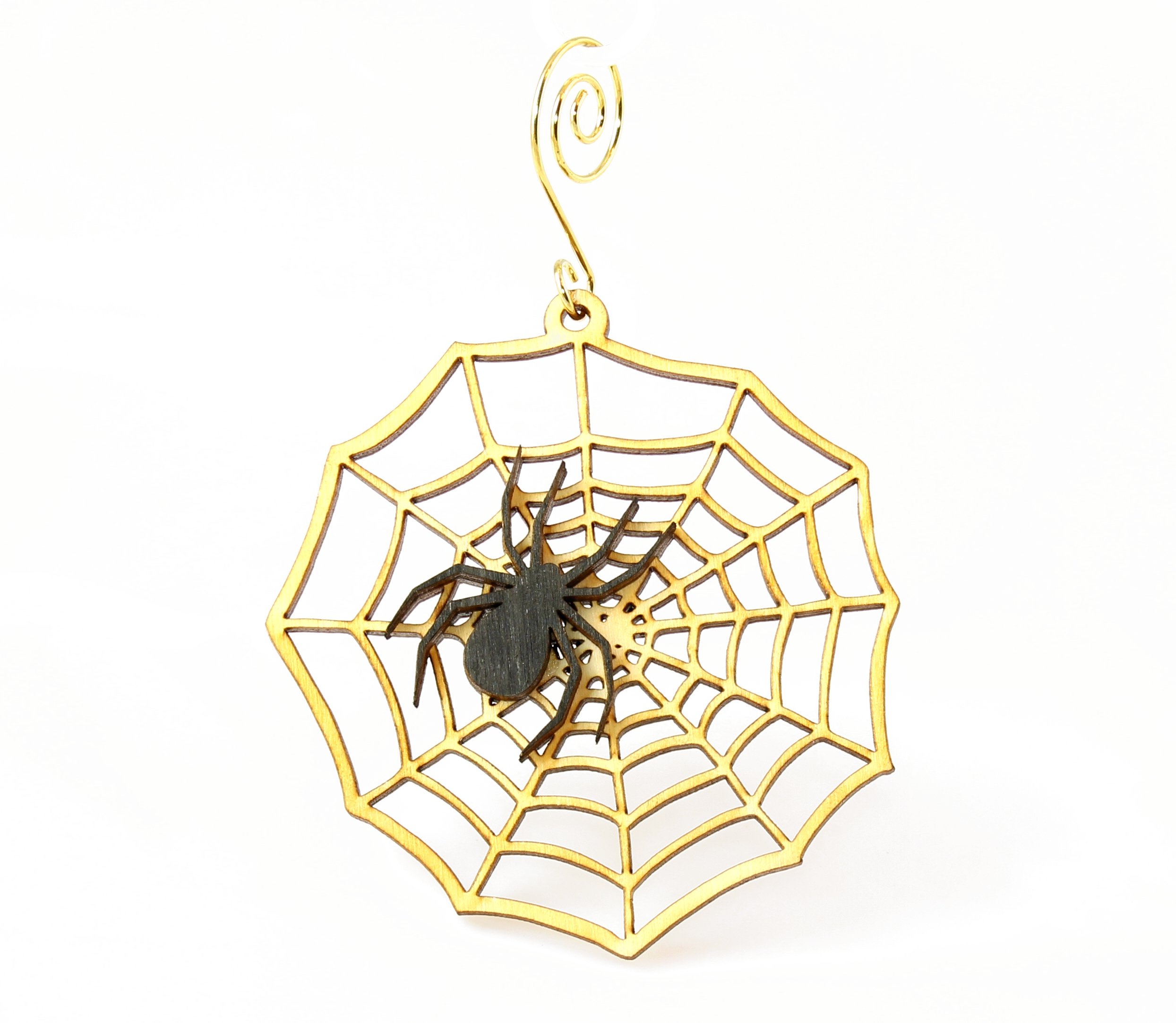 Spider Web Ornament #9993 made from eco-friendly birch wood, featuring intricate laser-cut design.