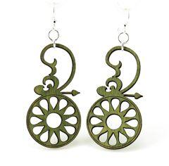 Spindle Earrings #1290 in Apple Green, made from sustainably sourced wood with silver-finished stainless steel ear wires.