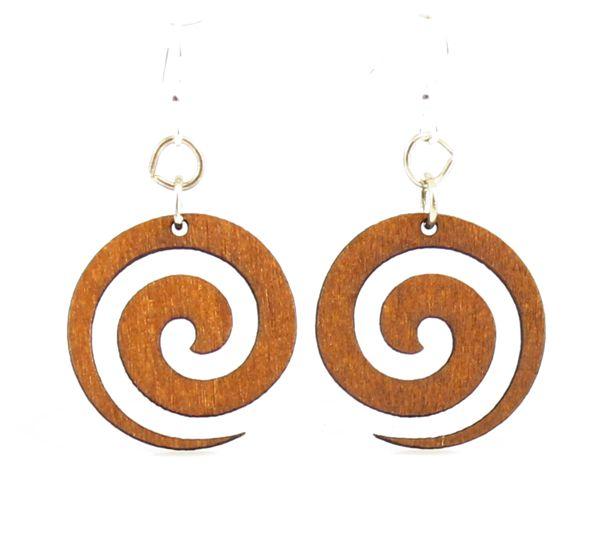 Spiral Blossoms #115 earrings made from sustainably sourced wood in Cinnamon color with silver-finished stainless steel ear wires.