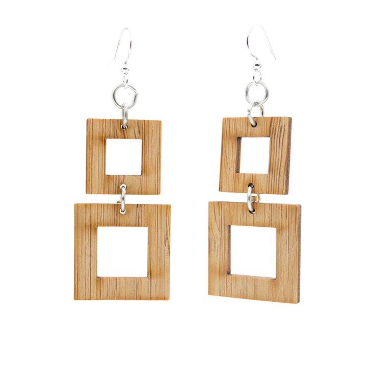 Squared Bamboo Earrings #969, eco-friendly and stylish, showcasing a minimalistic design with natural bamboo texture.