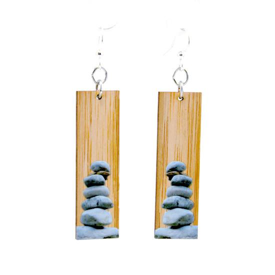 Stacked Stones Bamboo Earrings #980 featuring a minimalistic design made from sustainable bamboo, showcasing their elegant stacked stone appearance.