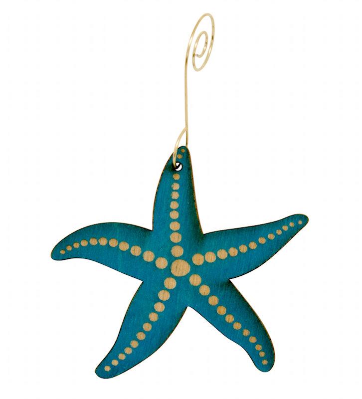 Starfish Ornament #9921 made from eco-friendly birch wood, featuring a laser-cut design and stained with water-based dye.