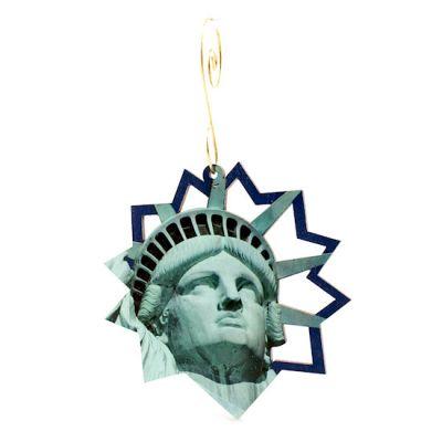 Statue of Liberty Ornament #9983 made from eco-friendly birch wood and recycled paper, showcasing intricate laser-cut details.