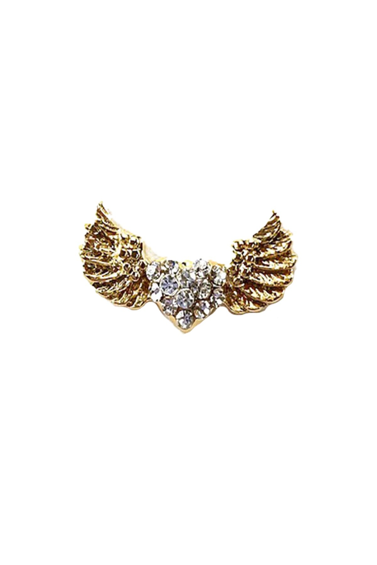 Crystal studded heart earrings with delicate wings, showcasing elegance and craftsmanship.