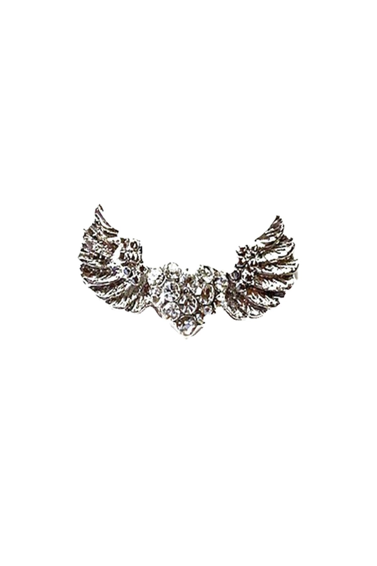 Crystal studded heart earrings with delicate wings, showcasing elegance and craftsmanship.