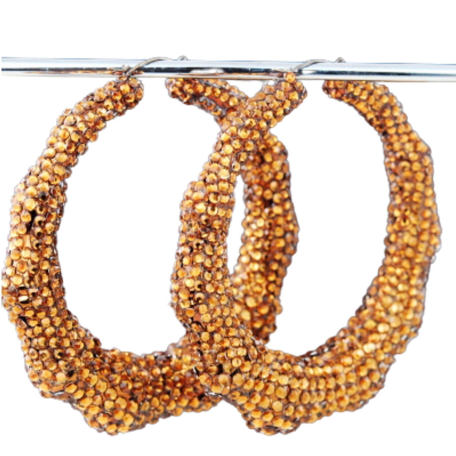 Large studded bamboo hoop earrings with lever back closure, showcasing a chic and stylish design.