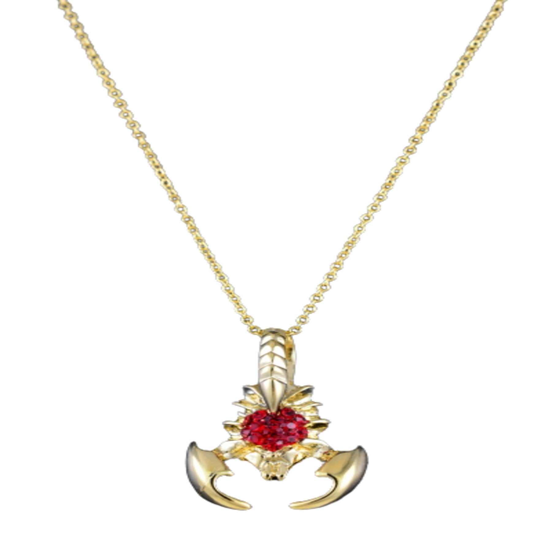 A stylish studded crawfish pendant necklace with an 18-inch chain and lobster claw clasp, showcasing intricate details.